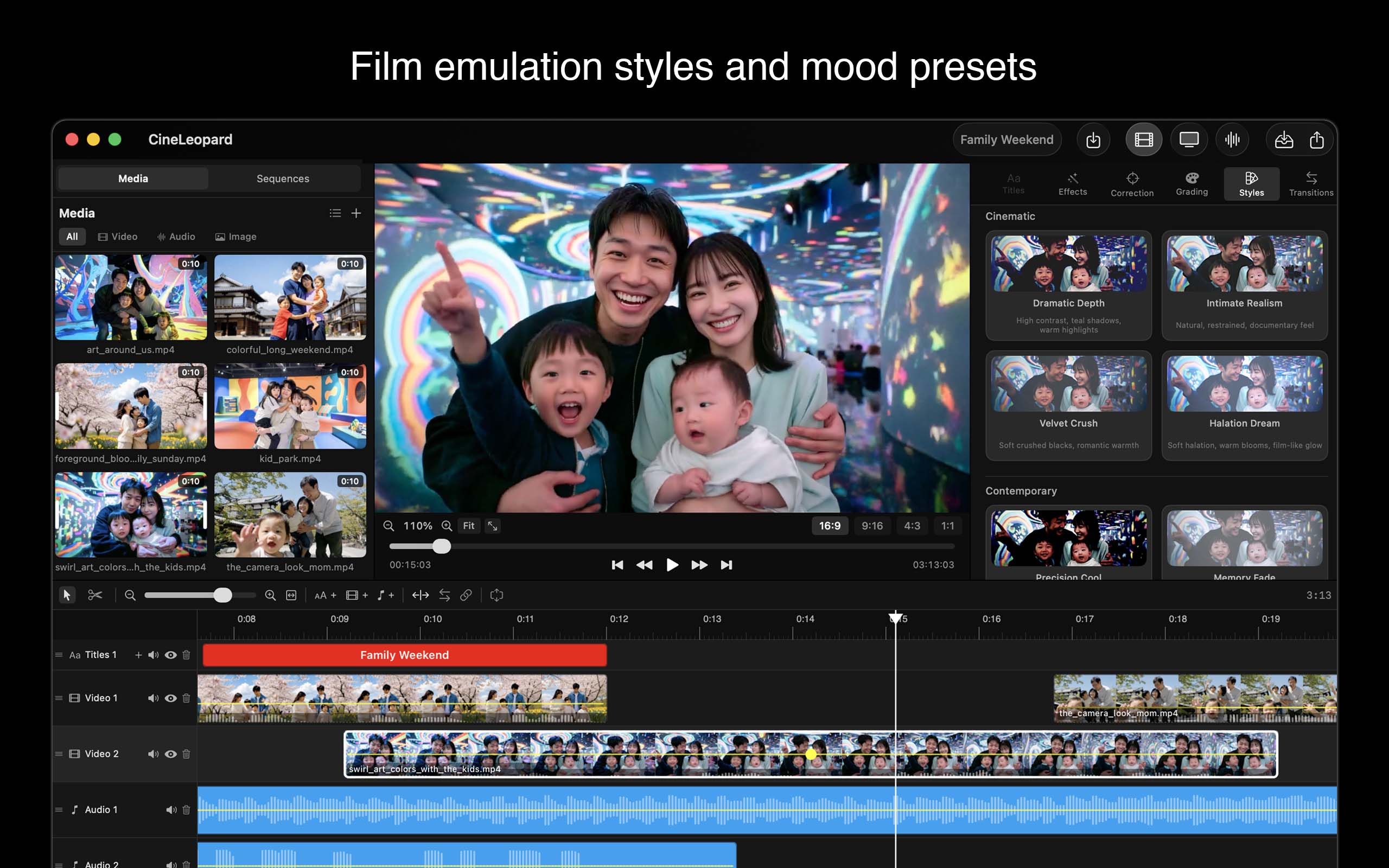 Film emulation styles and mood presets