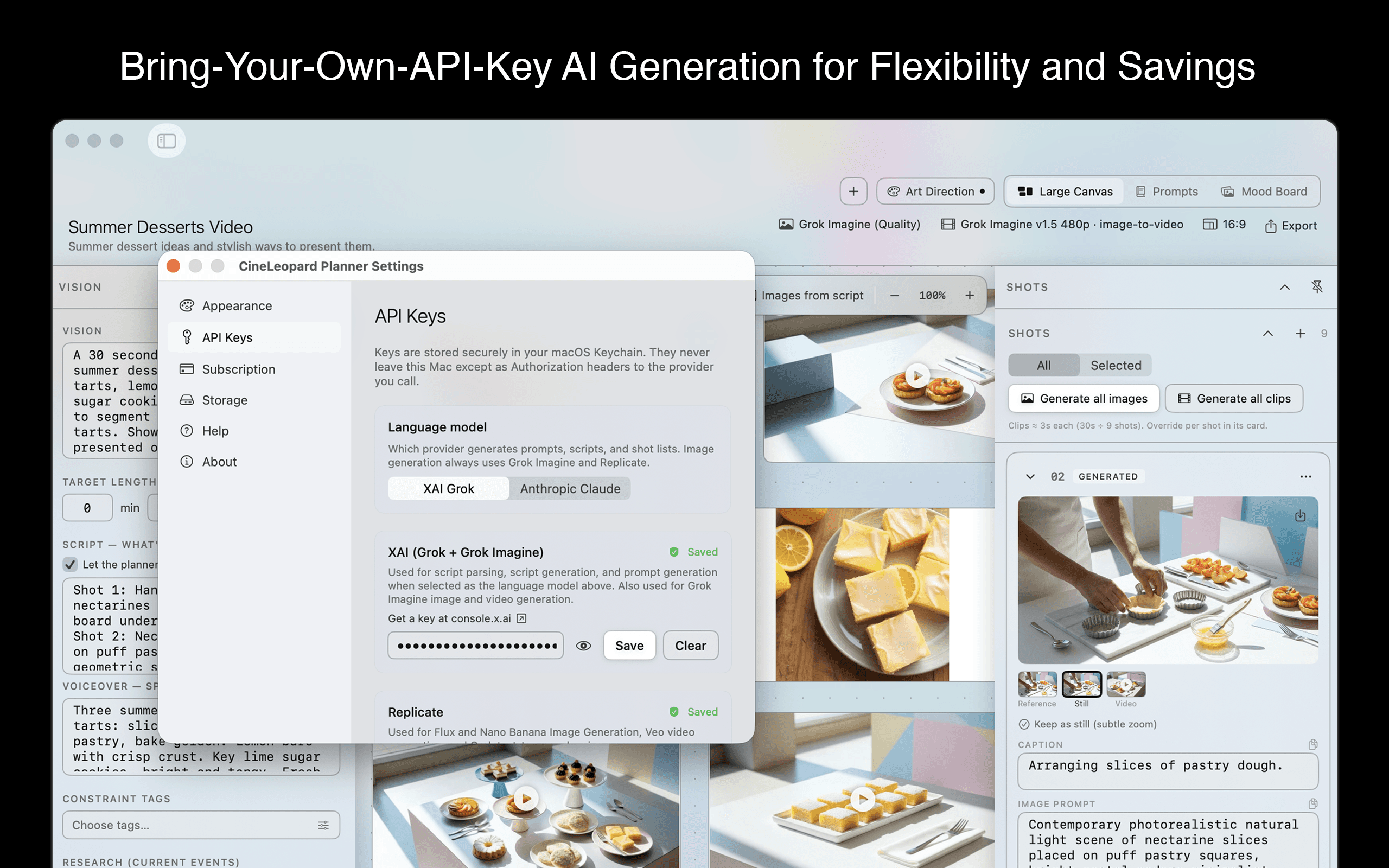 Bring-your-own-API-keys generation for maximum flexibility