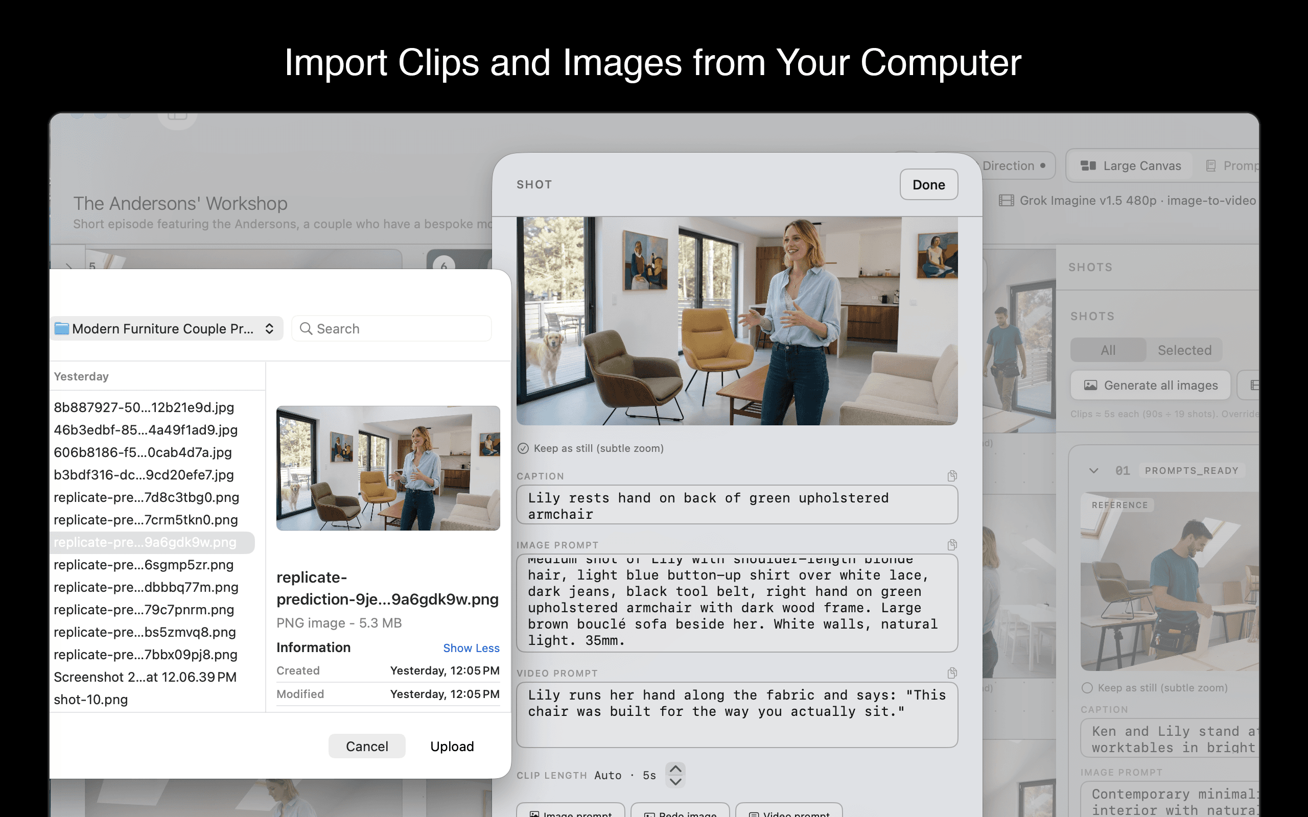 Import clips and images from your own computer