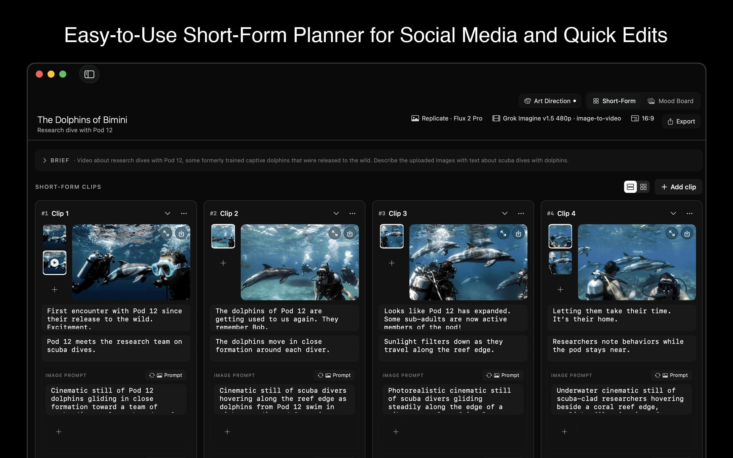 Short-form planner for social media and quick edits