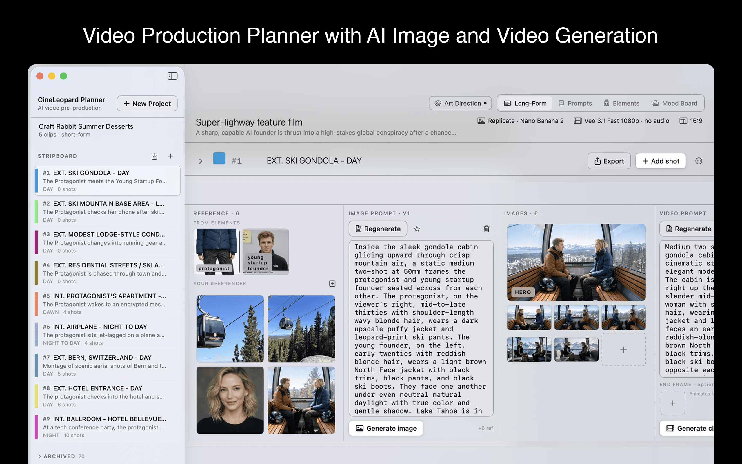 Color-coded stripboard with AI image and video generation